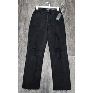 NEW Juniors Sz 2 Wild Fable High Rise Slim Straight Distressed Black Jeans CUTE!